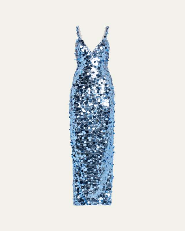 Allegra Deep V-Neck Sequin Column Gown